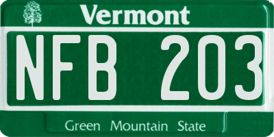 VT license plate NFB203