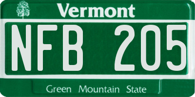 VT license plate NFB205