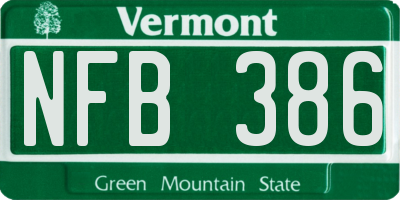 VT license plate NFB386