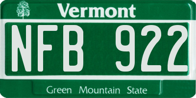 VT license plate NFB922