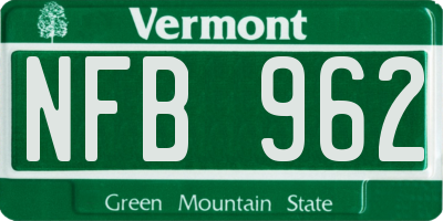 VT license plate NFB962