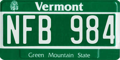 VT license plate NFB984