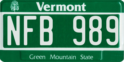 VT license plate NFB989