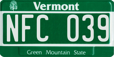 VT license plate NFC039