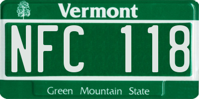 VT license plate NFC118
