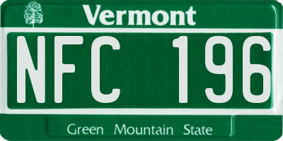 VT license plate NFC196