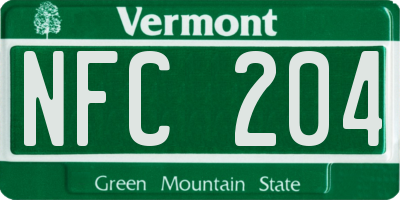 VT license plate NFC204