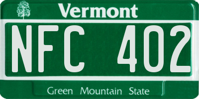 VT license plate NFC402