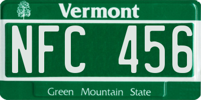 VT license plate NFC456