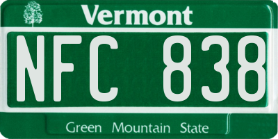 VT license plate NFC838