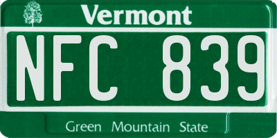 VT license plate NFC839