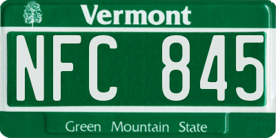 VT license plate NFC845