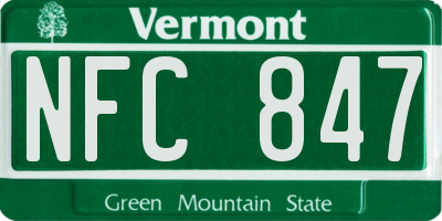 VT license plate NFC847
