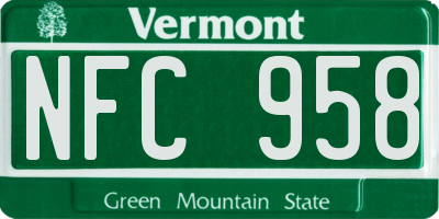 VT license plate NFC958