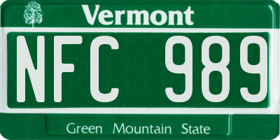 VT license plate NFC989