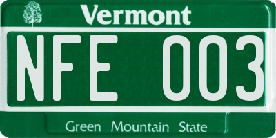 VT license plate NFE003