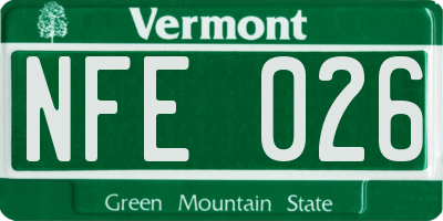 VT license plate NFE026