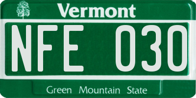 VT license plate NFE030