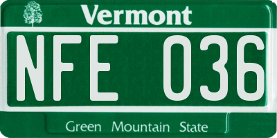 VT license plate NFE036
