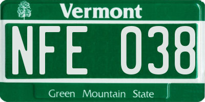 VT license plate NFE038