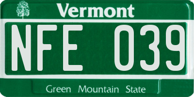 VT license plate NFE039