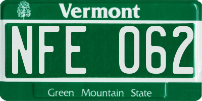 VT license plate NFE062