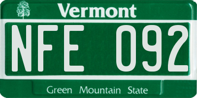 VT license plate NFE092