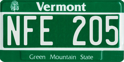 VT license plate NFE205