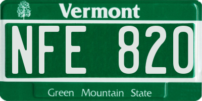 VT license plate NFE820