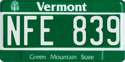 VT license plate NFE839