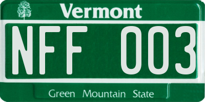 VT license plate NFF003
