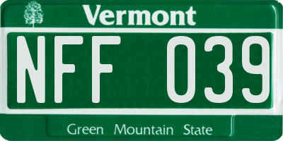 VT license plate NFF039