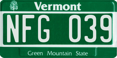 VT license plate NFG039