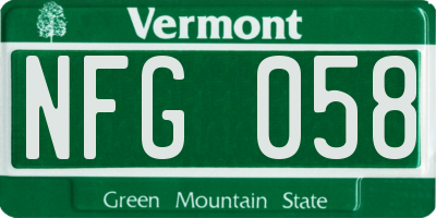VT license plate NFG058