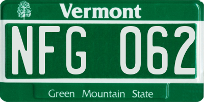 VT license plate NFG062