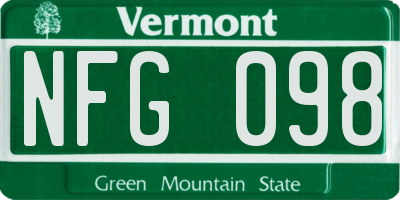 VT license plate NFG098