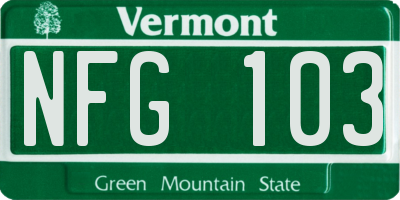 VT license plate NFG103