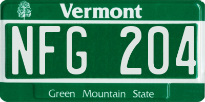 VT license plate NFG204