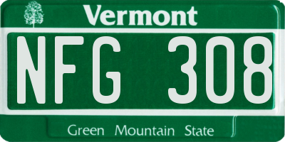 VT license plate NFG308