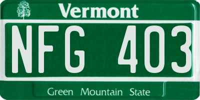 VT license plate NFG403