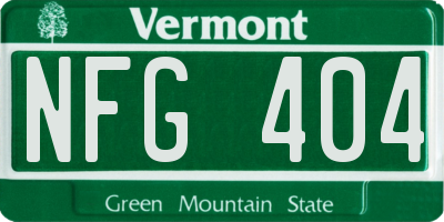 VT license plate NFG404