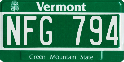VT license plate NFG794