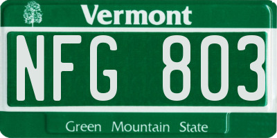 VT license plate NFG803