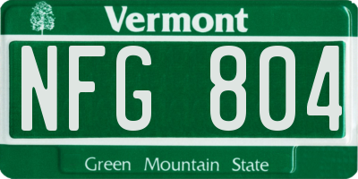 VT license plate NFG804