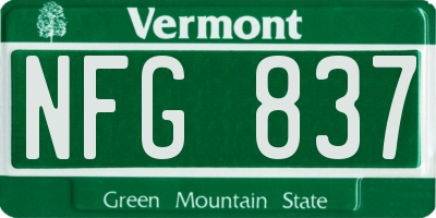 VT license plate NFG837