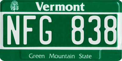 VT license plate NFG838
