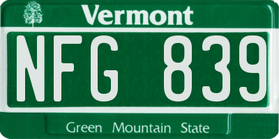 VT license plate NFG839
