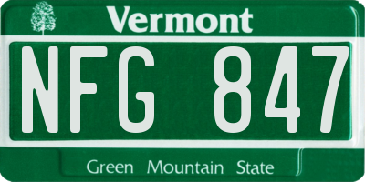 VT license plate NFG847