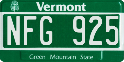 VT license plate NFG925