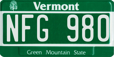 VT license plate NFG980